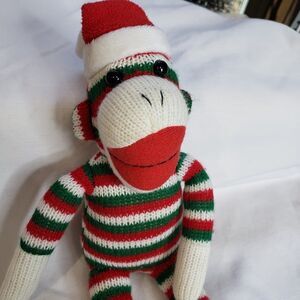 Funny Little Christmas Red Green Stripe Sock Monkey 10" Plush Stuffed Animal